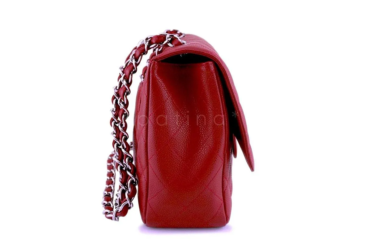 10C Chanel Red Caviar Jumbo 2.55 Classic Flap Bag