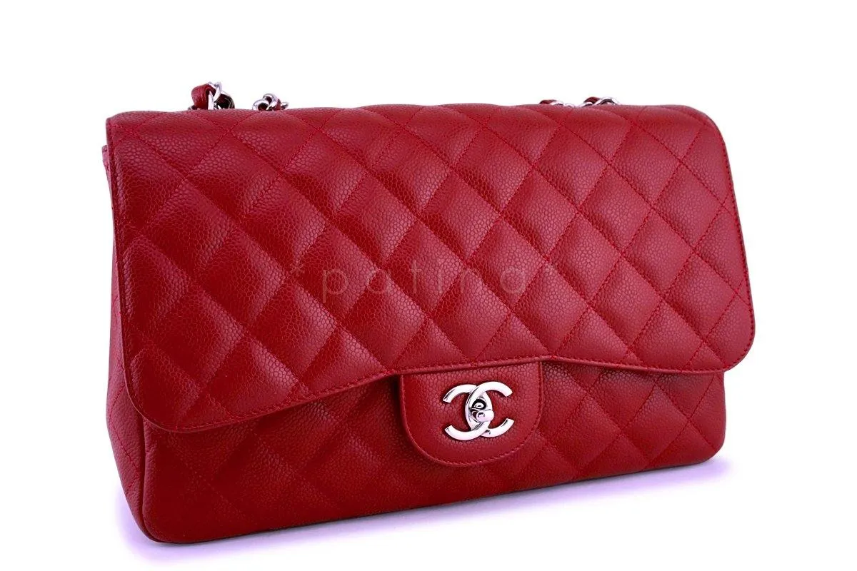 10C Chanel Red Caviar Jumbo 2.55 Classic Flap Bag