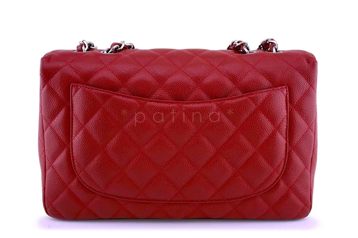 10C Chanel Red Caviar Jumbo 2.55 Classic Flap Bag