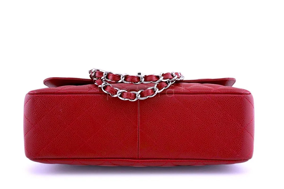 10C Chanel Red Caviar Jumbo 2.55 Classic Flap Bag