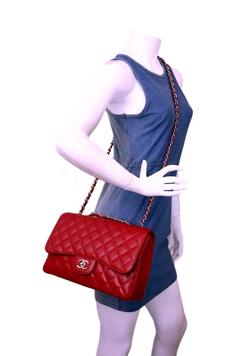 10C Chanel Red Caviar Jumbo 2.55 Classic Flap Bag