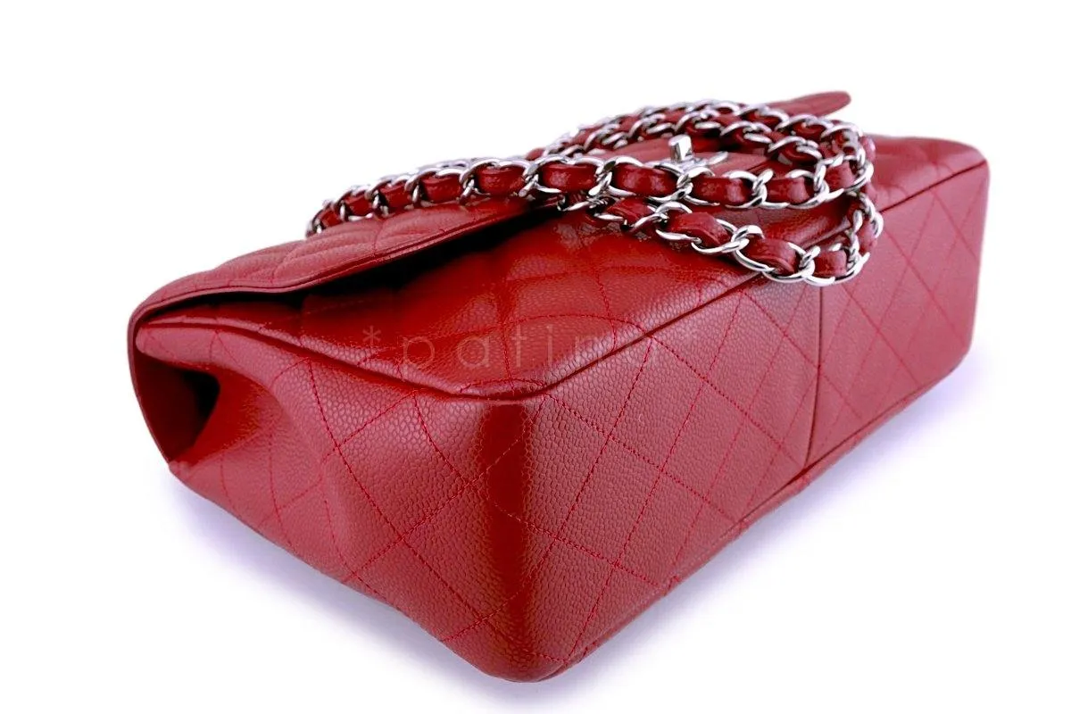 10C Chanel Red Caviar Jumbo 2.55 Classic Flap Bag