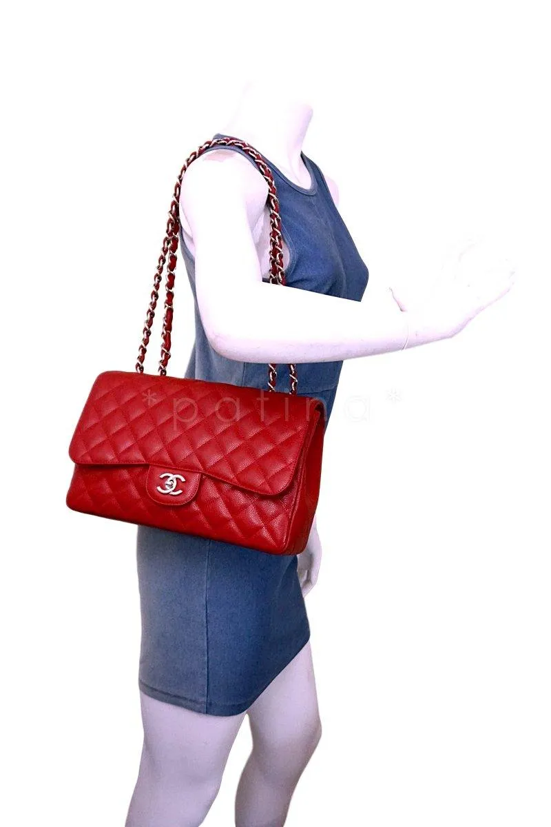 10C Chanel Red Caviar Jumbo 2.55 Classic Flap Bag