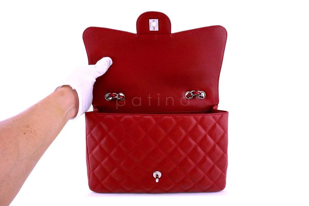 10C Chanel Red Caviar Jumbo 2.55 Classic Flap Bag