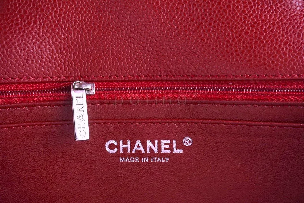 10C Chanel Red Caviar Jumbo 2.55 Classic Flap Bag