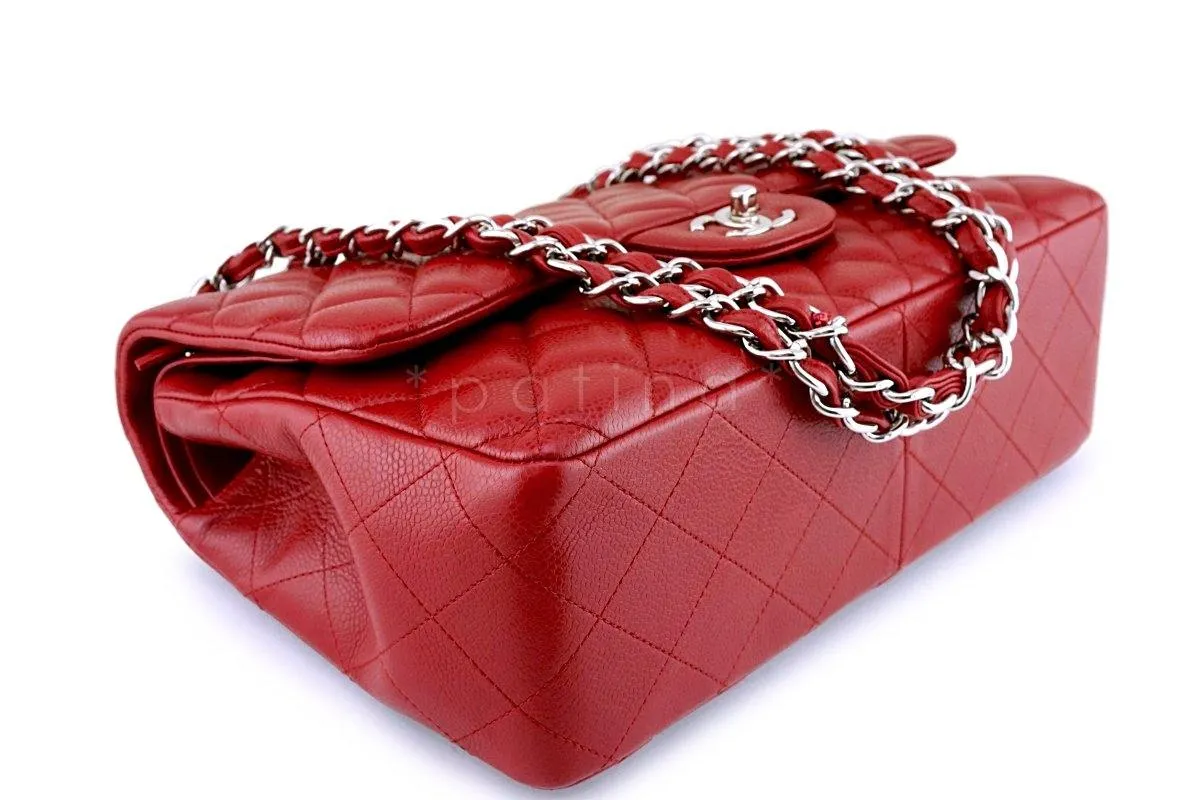 11P Chanel Red Caviar Jumbo Classic Double Flap Bag SHW