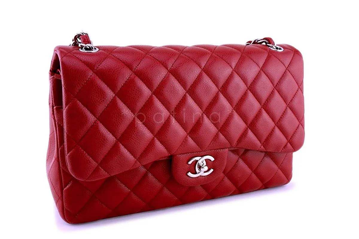 11P Chanel Red Caviar Jumbo Classic Double Flap Bag SHW