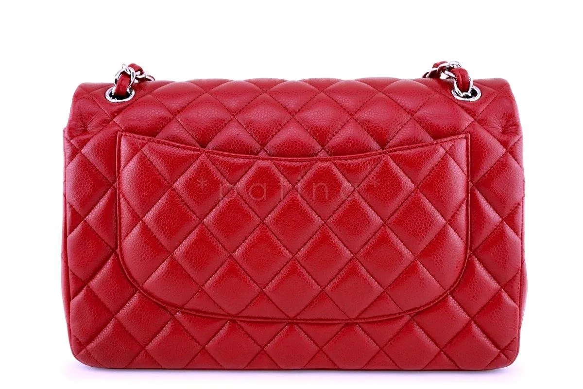 11P Chanel Red Caviar Jumbo Classic Double Flap Bag SHW