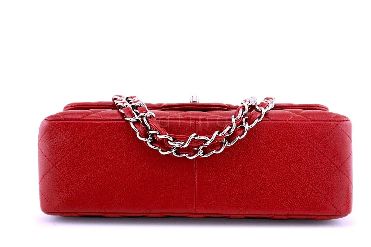 11P Chanel Red Caviar Jumbo Classic Double Flap Bag SHW