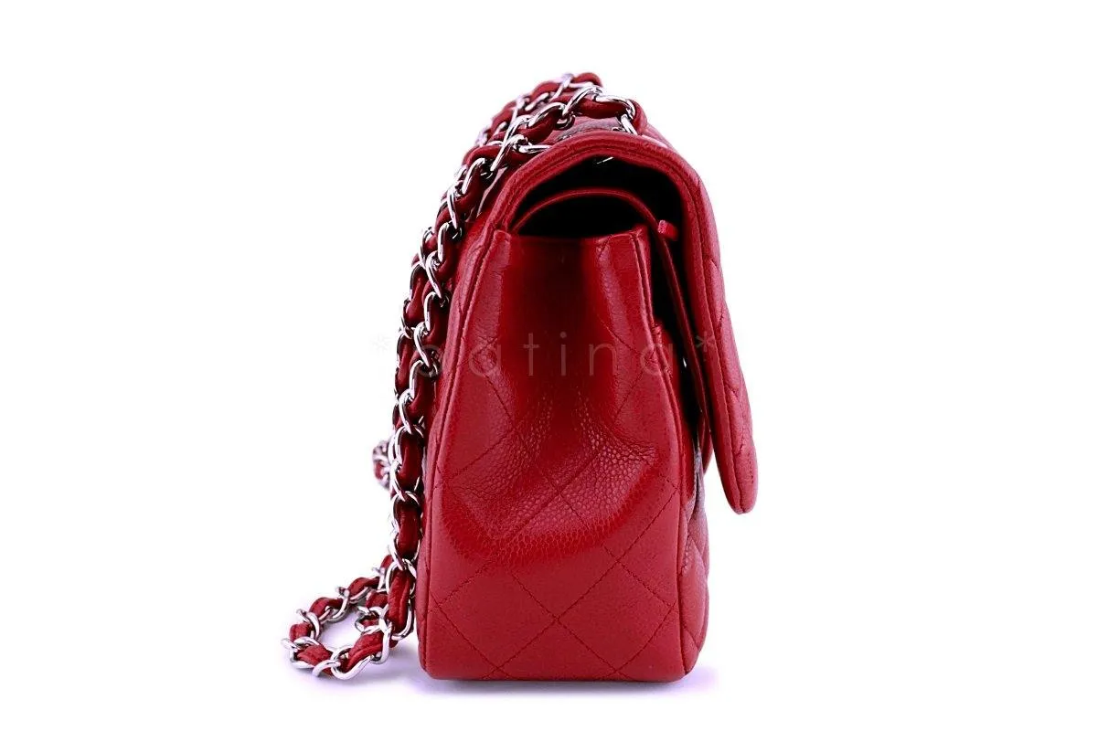 11P Chanel Red Caviar Jumbo Classic Double Flap Bag SHW