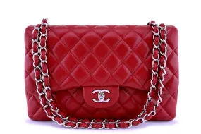 11P Chanel Red Caviar Jumbo Classic Double Flap Bag SHW