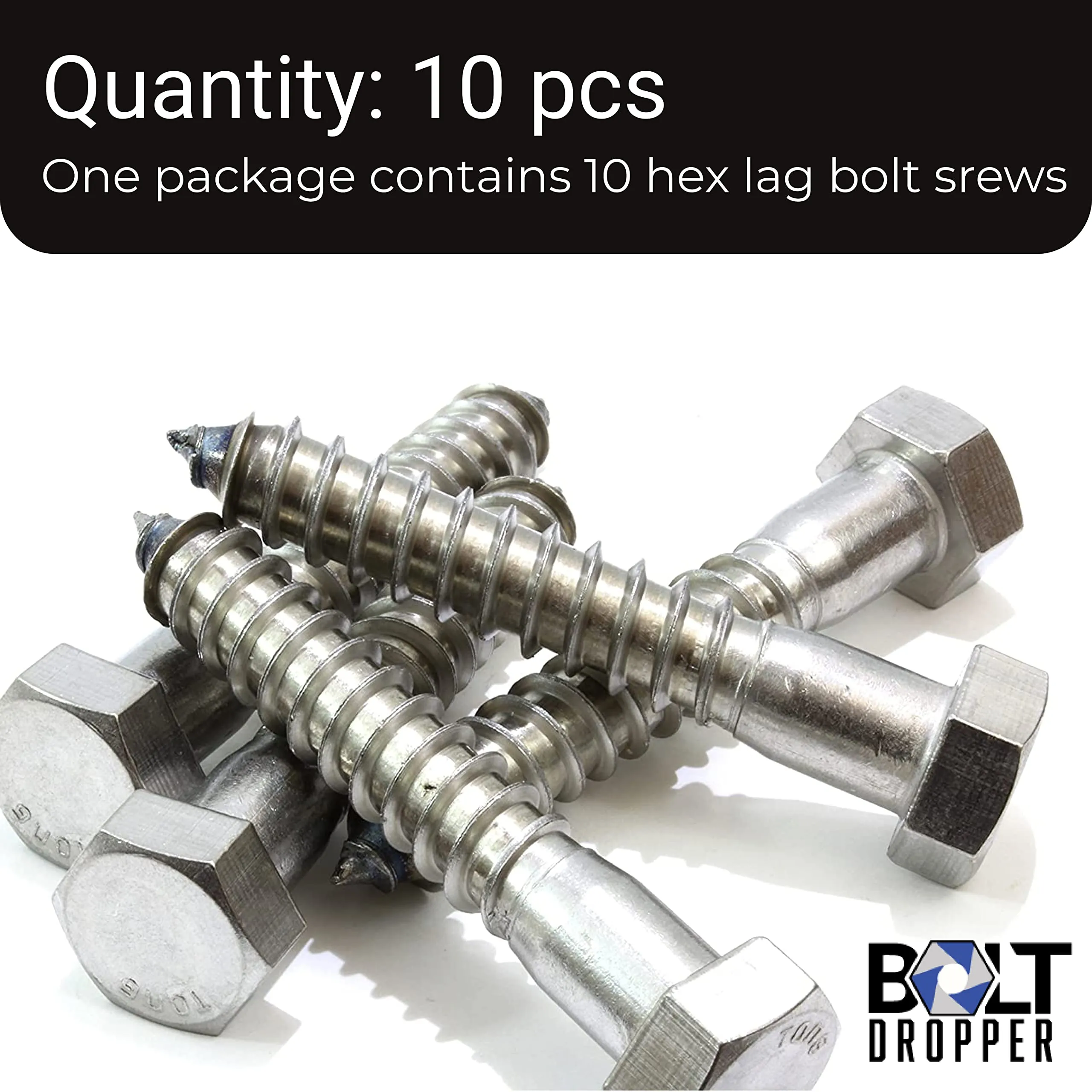 1/4" X 1-1/4" Stainless Hex Lag Bolt Screws, (25 Pack) 304 (18-8) Stainless Steel, by Bolt