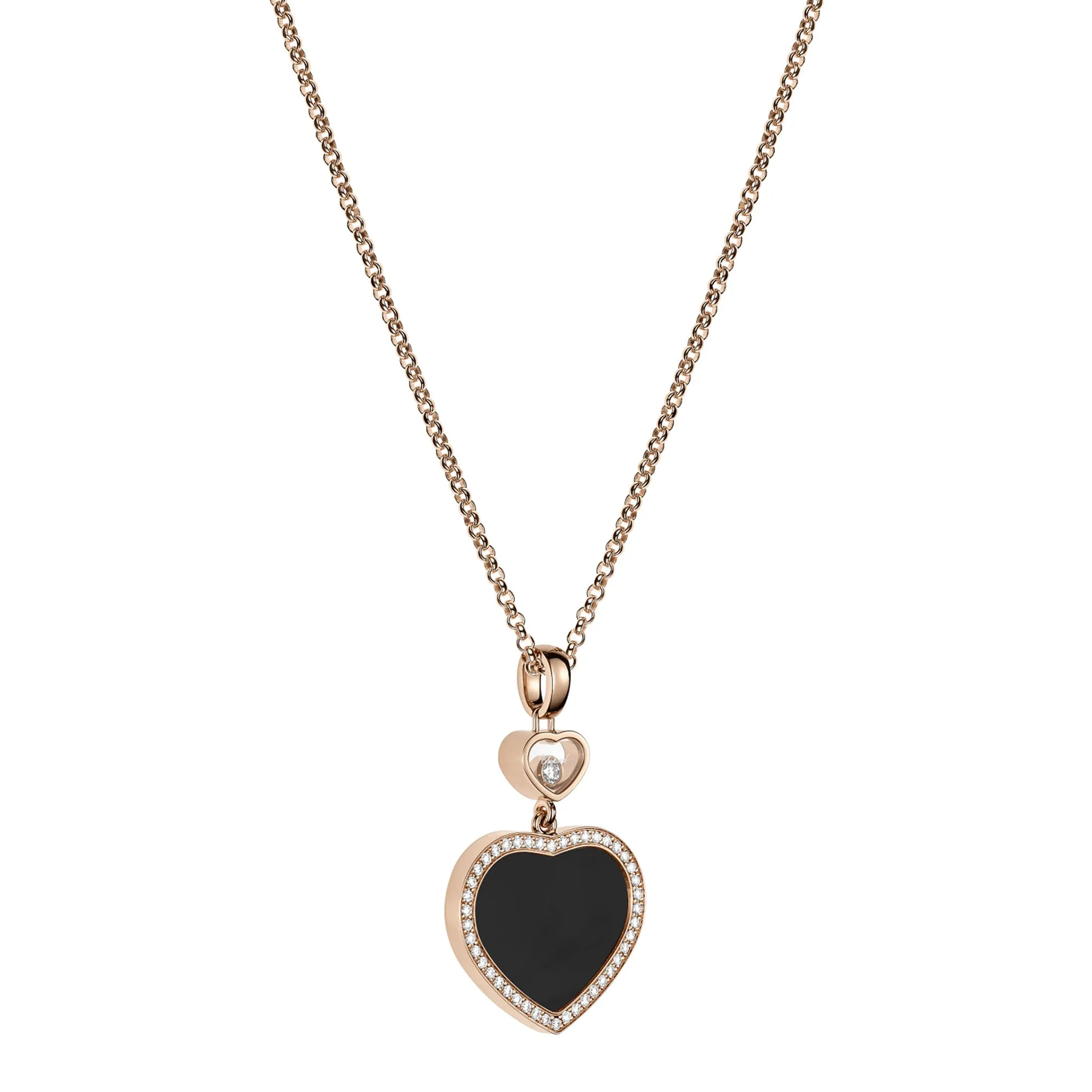 18ct Rose Gold Happy Hearts Black Onyx & Diamond Surround Pendant