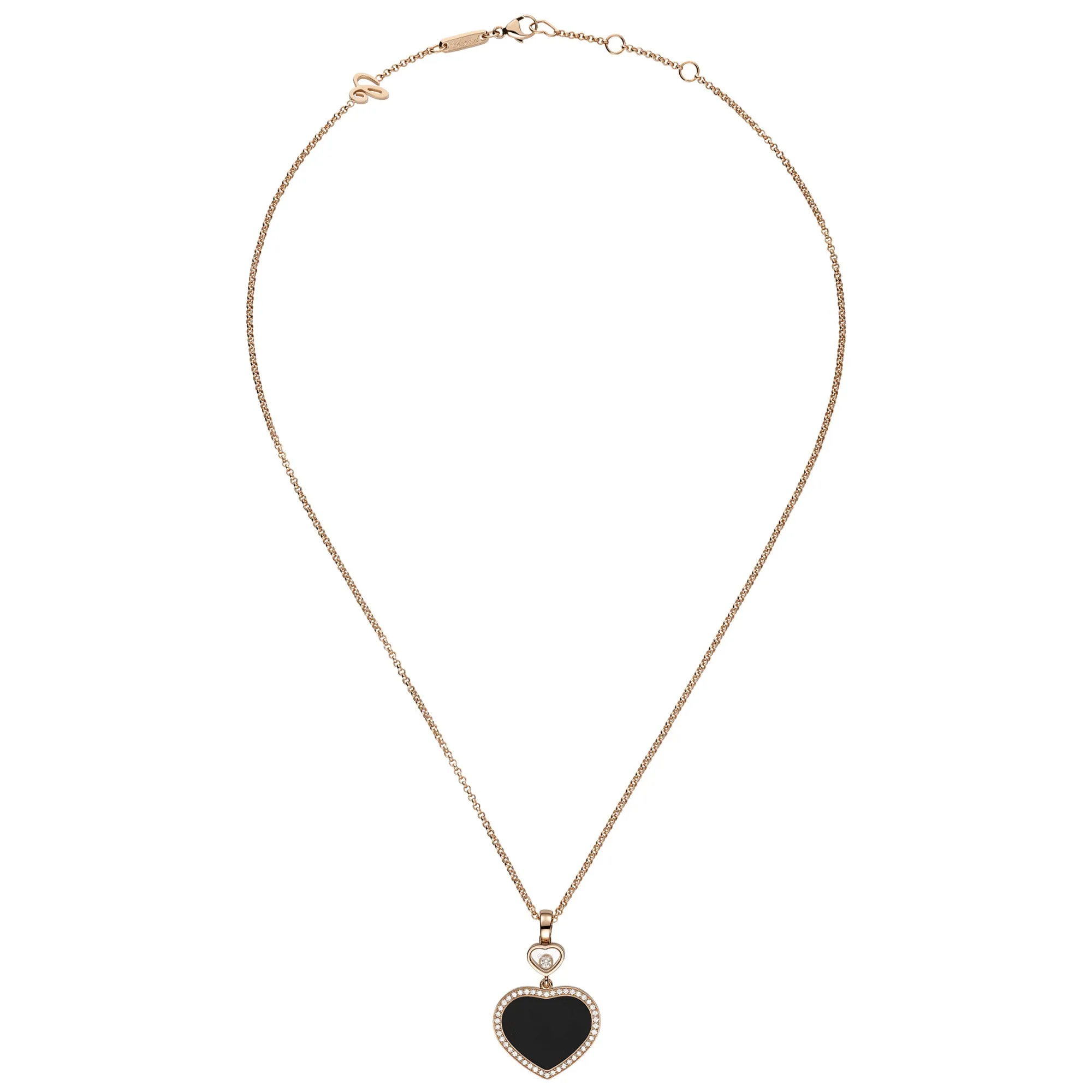 18ct Rose Gold Happy Hearts Black Onyx & Diamond Surround Pendant