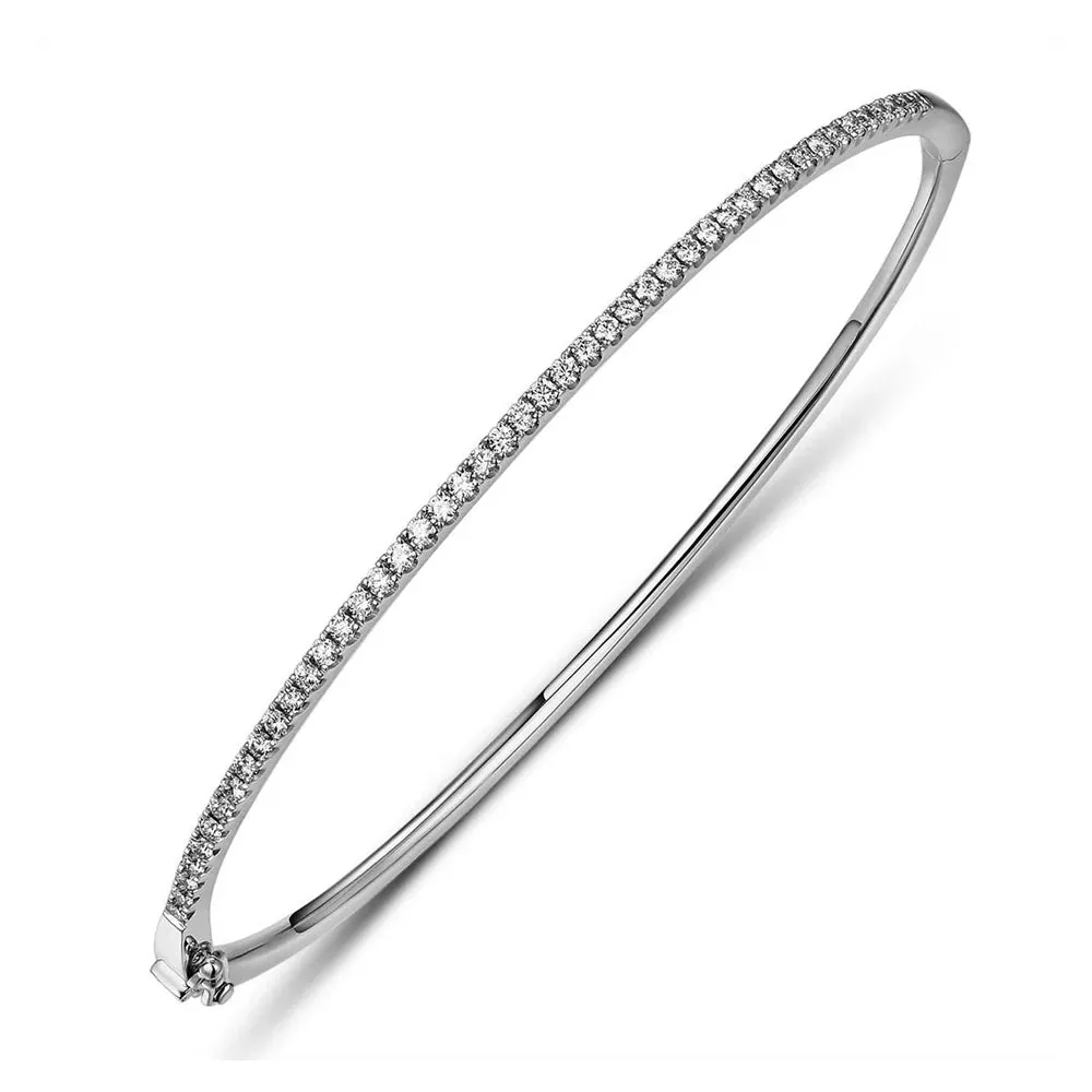 18ct White Gold Slim Diamond Bangle 1.5mm