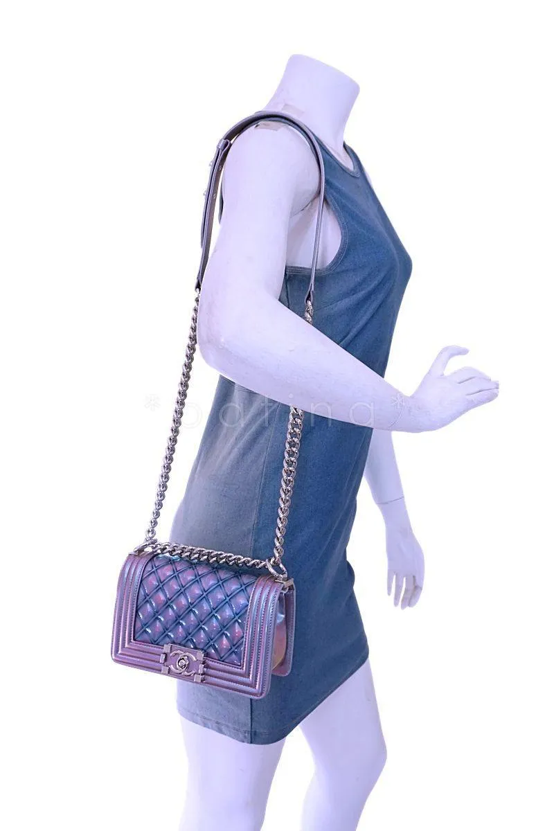 18S Chanel Iridescent Purple Mermaid Small Classic Water Boy Flap Bag SHW