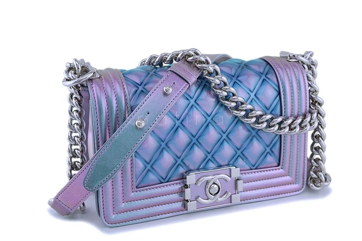 18S Chanel Iridescent Purple Mermaid Small Classic Water Boy Flap Bag SHW