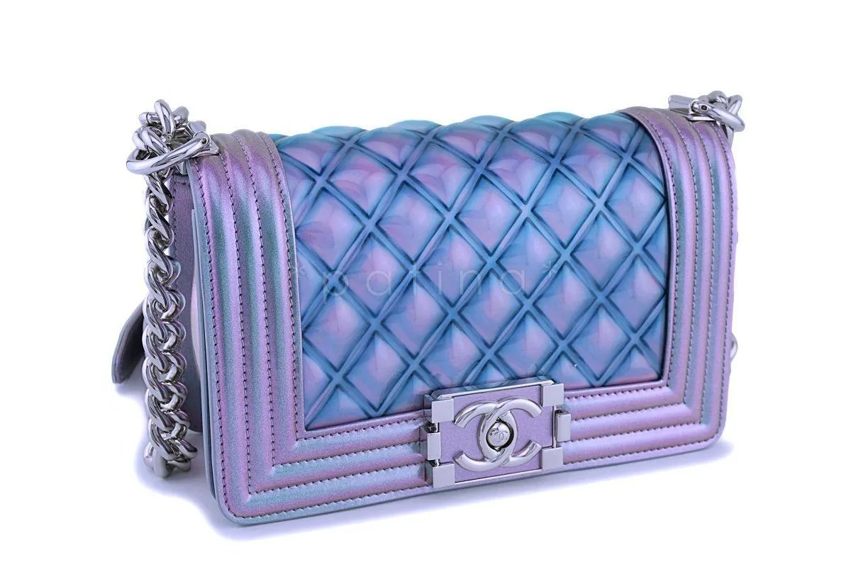 18S Chanel Iridescent Purple Mermaid Small Classic Water Boy Flap Bag SHW