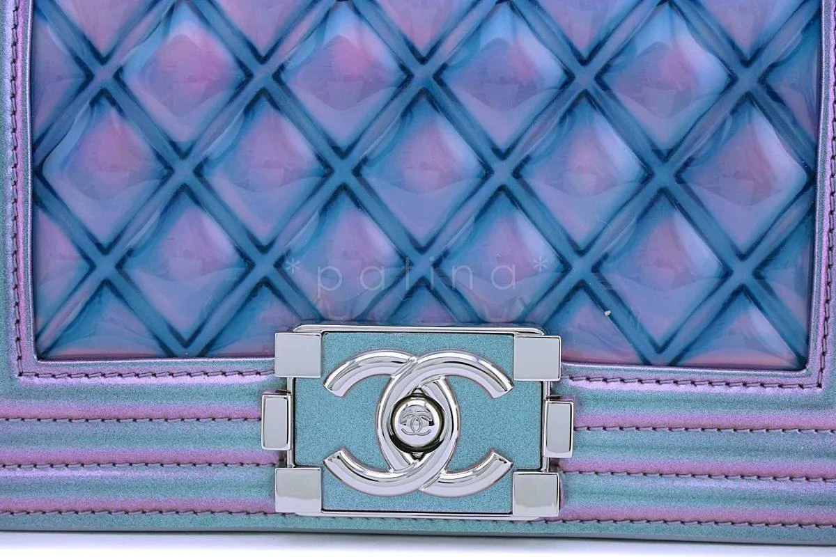 18S Chanel Iridescent Purple Mermaid Small Classic Water Boy Flap Bag SHW