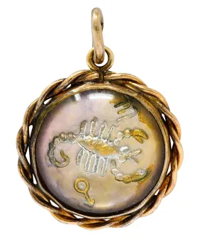 1960's Vintage Reverse Carved Rock Crystal 14 Karat Gold Scorpio Zodiac Charm