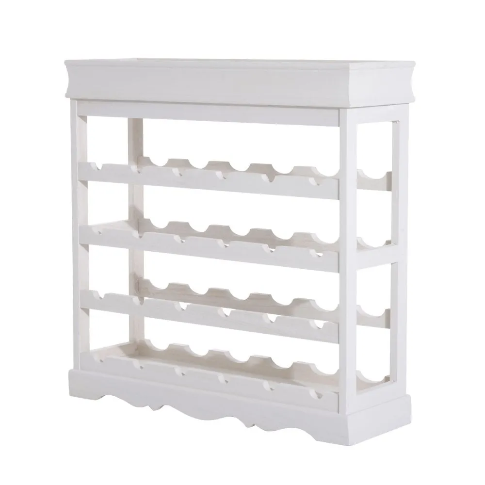 4-tier Wooden Wine Rack Board 24 Bottles Stackable Display Storage Holder Shelves Stand Kitchen Home w/Countertop (White)