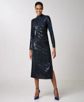 Access Fashion Navy/Blue Shimmery Dress With Side Slit