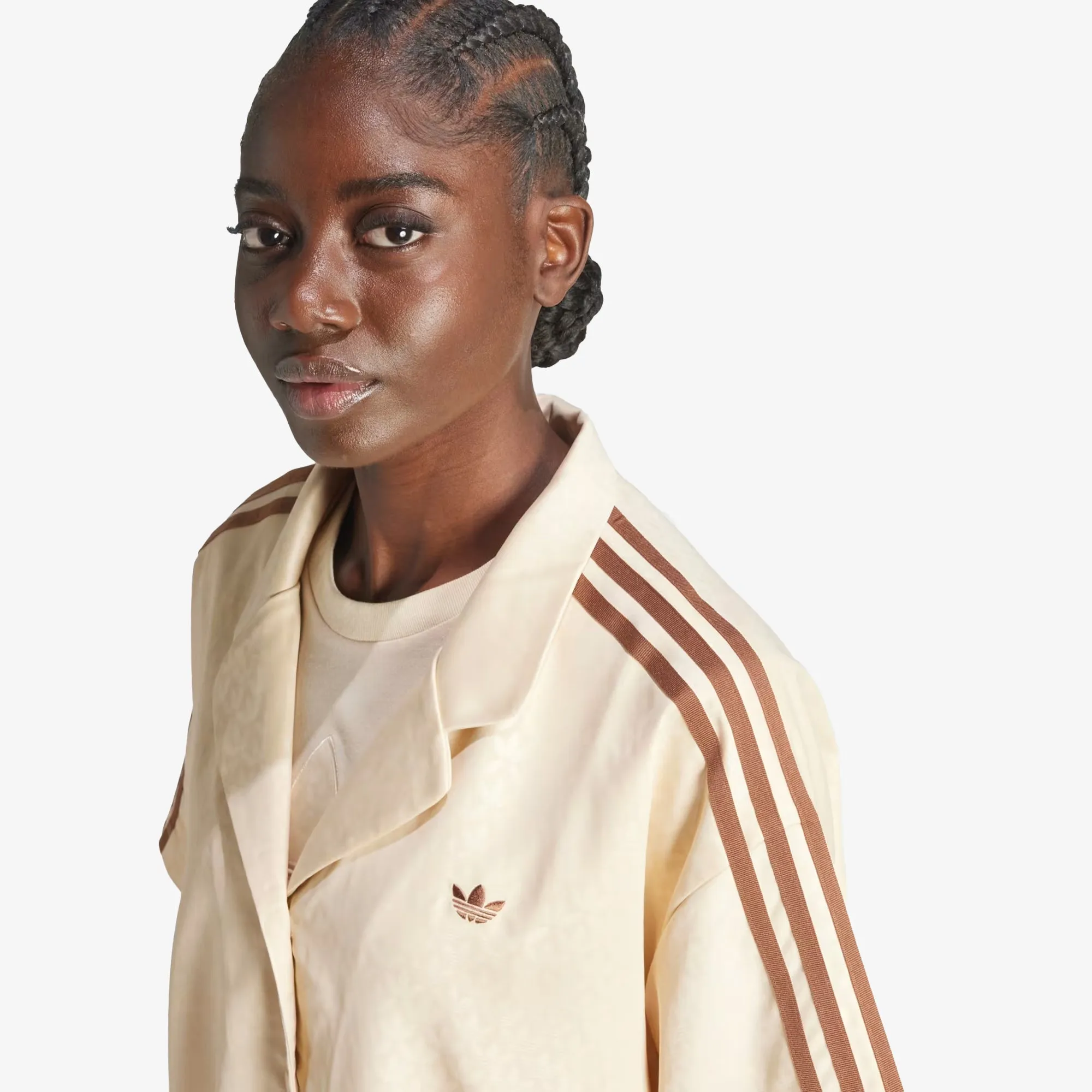 Adidas Originals | WMN'S FASHION MONOGRAM SATIN BOWLING SHIRT  { CRYSTAL SAND