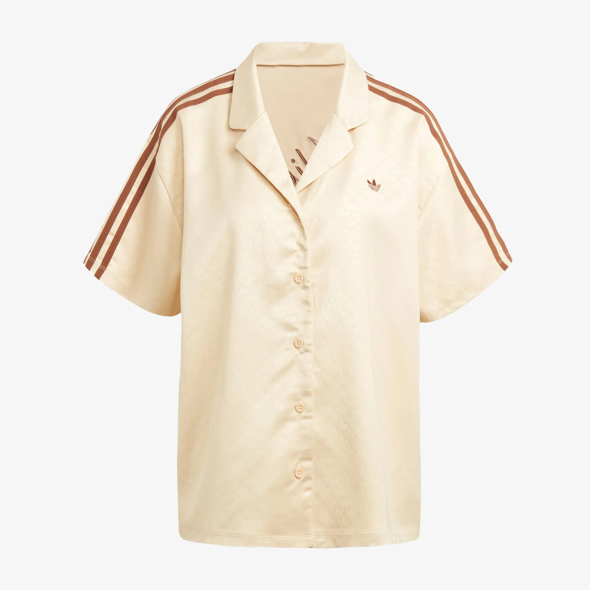 Adidas Originals | WMN'S FASHION MONOGRAM SATIN BOWLING SHIRT  { CRYSTAL SAND