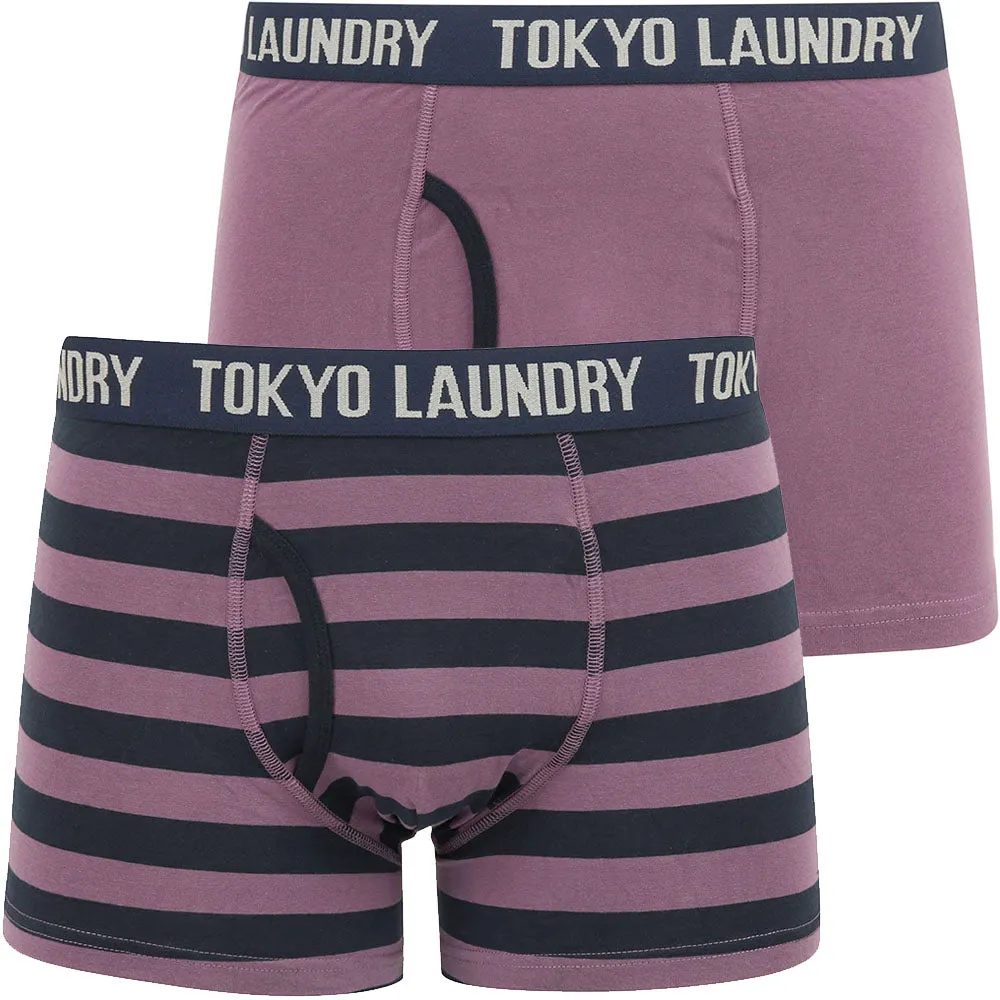 Alcott (2 Pack) Striped Boxer Shorts Set in Grape Jam / Navy Blazer - Tokyo Laundry