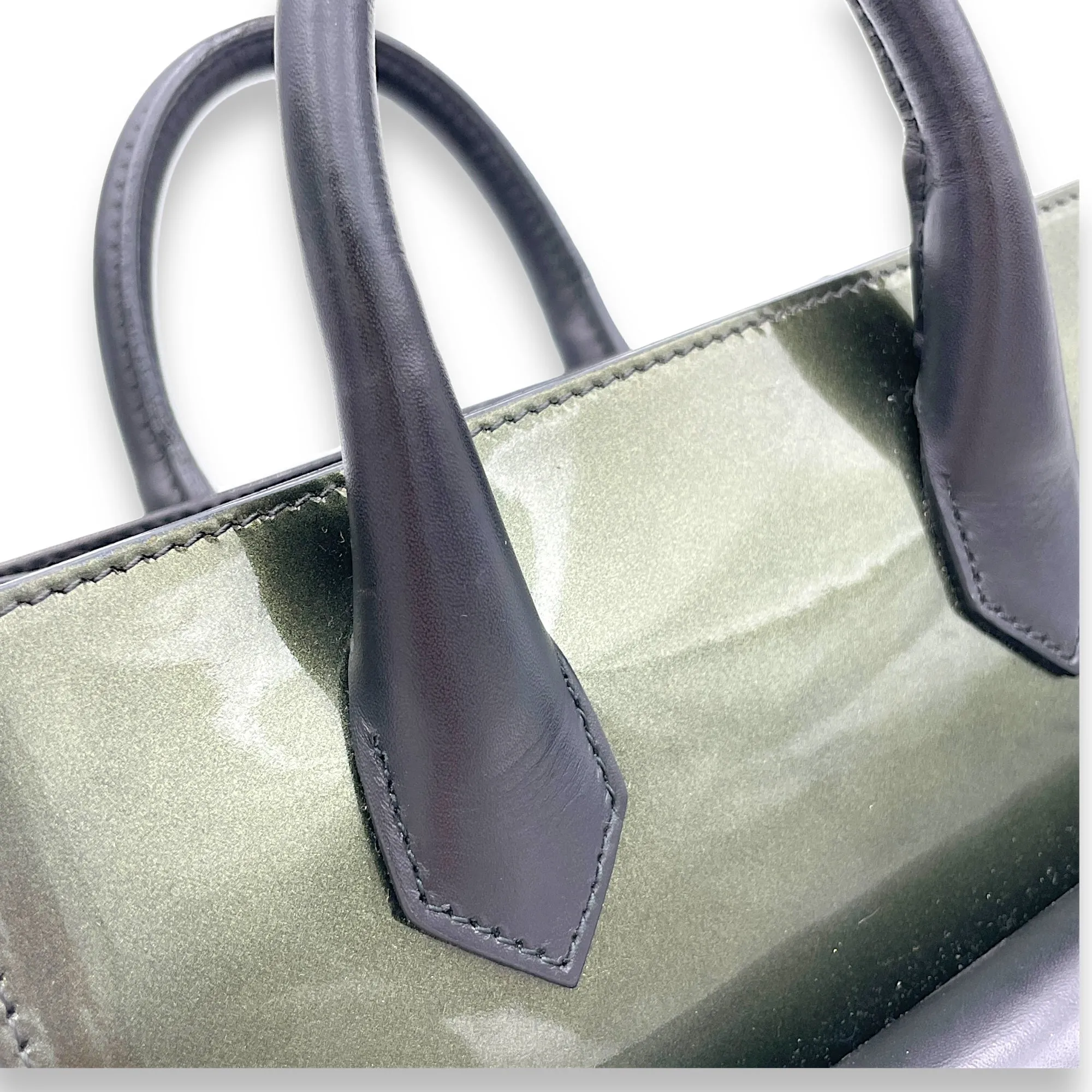 All Afternoon Top Handle Bag Green in Patent Leather, Silver hardware