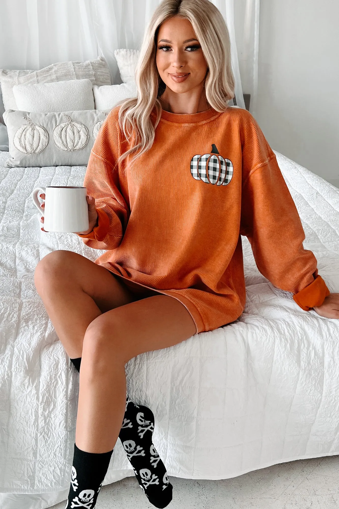 All Things Fall Double-Sided Corded Graphic Crewneck (Burnout Orange) - Print On Demand