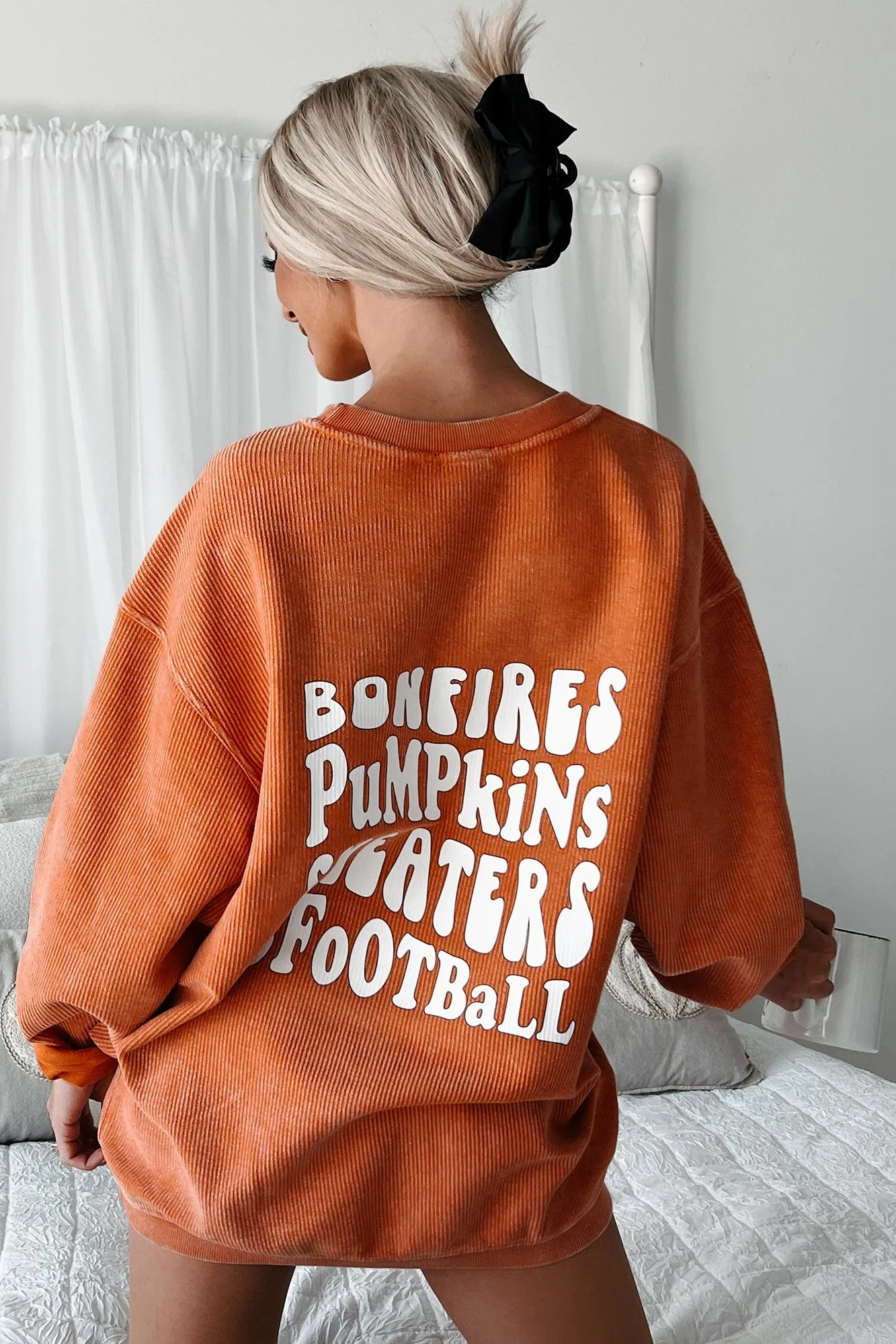 All Things Fall Double-Sided Corded Graphic Crewneck (Burnout Orange) - Print On Demand