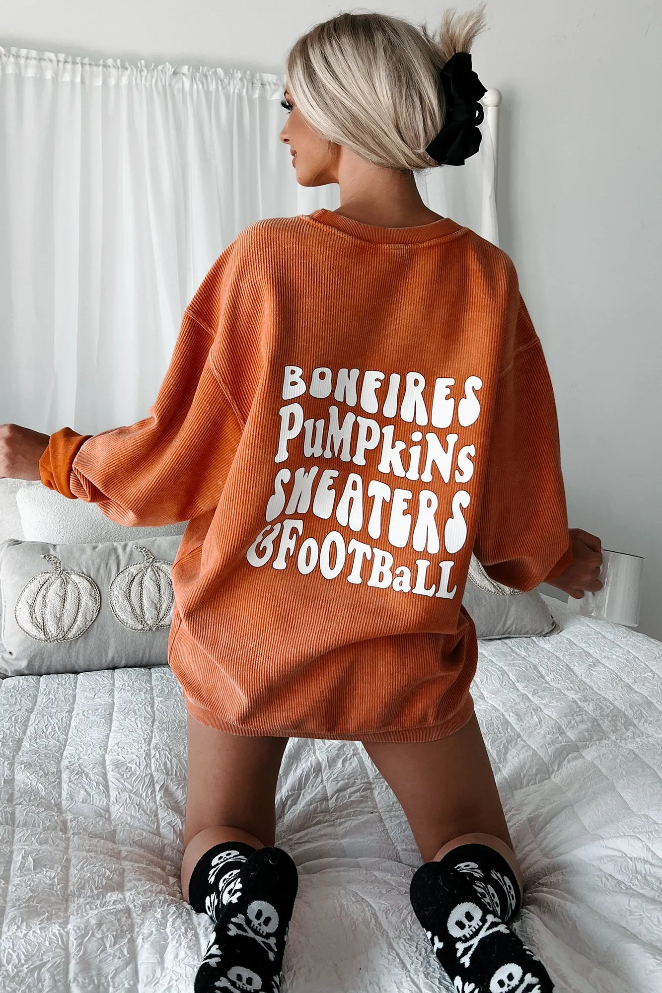 All Things Fall Double-Sided Corded Graphic Crewneck (Burnout Orange) - Print On Demand