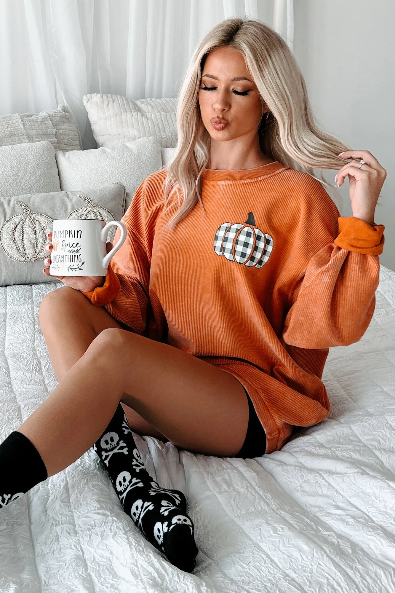 All Things Fall Double-Sided Corded Graphic Crewneck (Burnout Orange) - Print On Demand