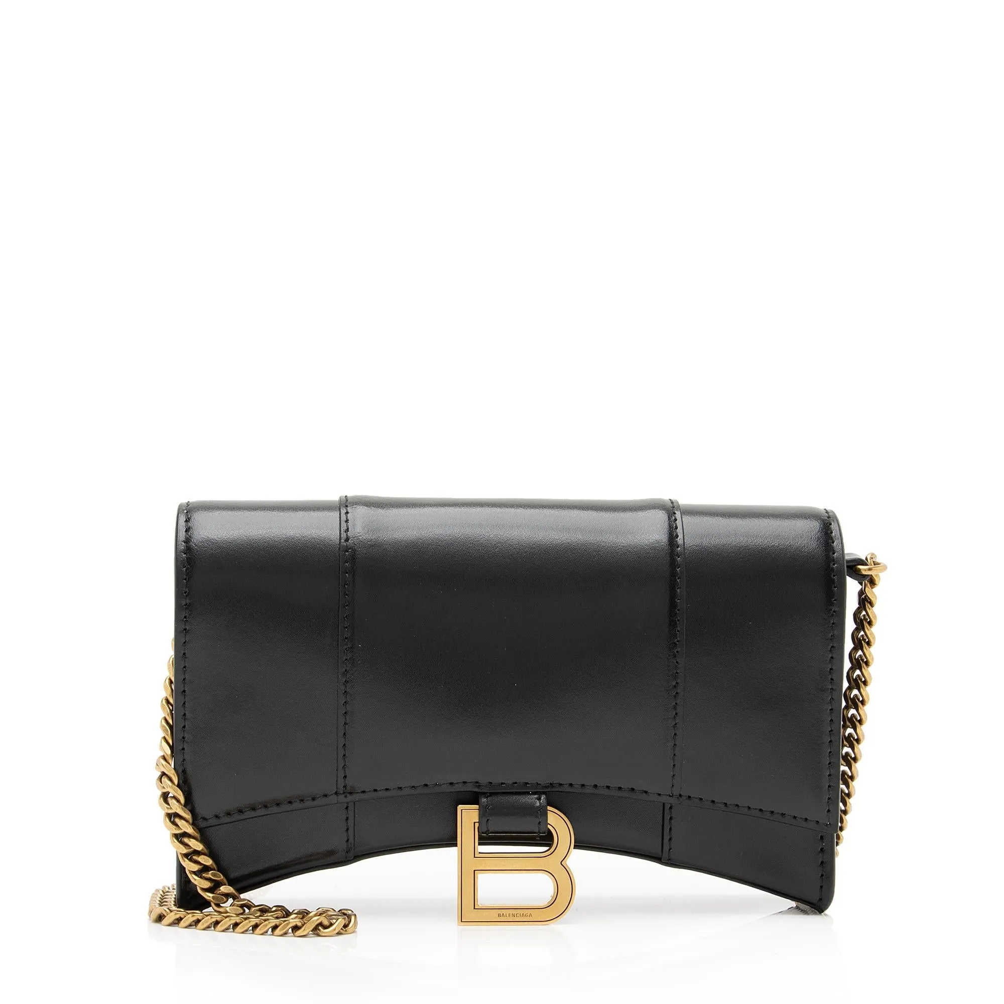 Balenciaga Shiny Calfskin Hourglass Wallet on Chain Bag