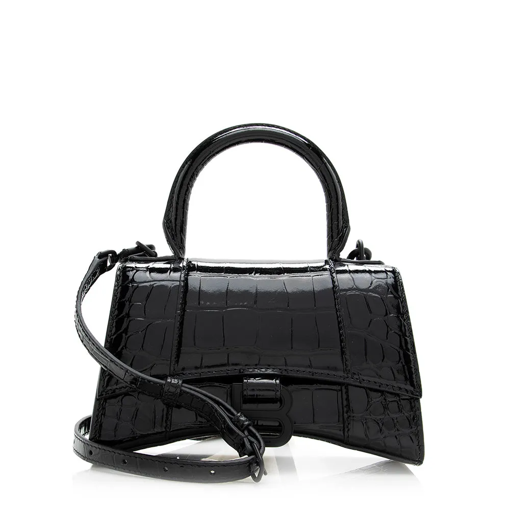 Balenciaga Shiny Croc Embossed Calfskin Hourglass XS Satchel