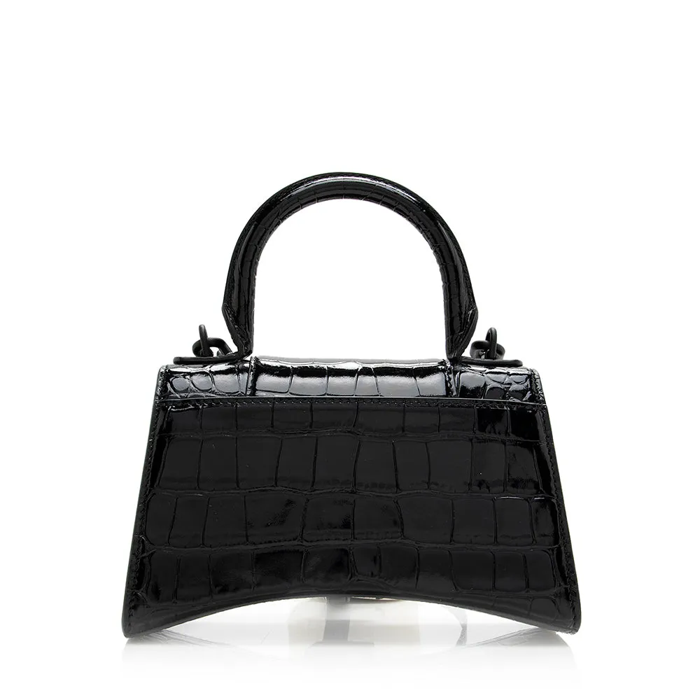 Balenciaga Shiny Croc Embossed Calfskin Hourglass XS Satchel