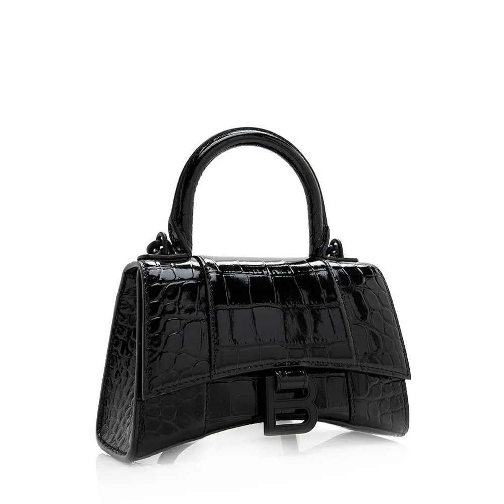 Balenciaga Shiny Croc Embossed Calfskin Hourglass XS Satchel