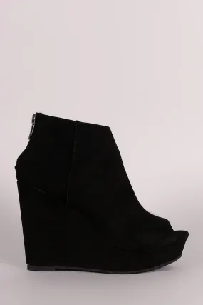 Bamboo Vegan Suede Peep Toe Wedge Booties