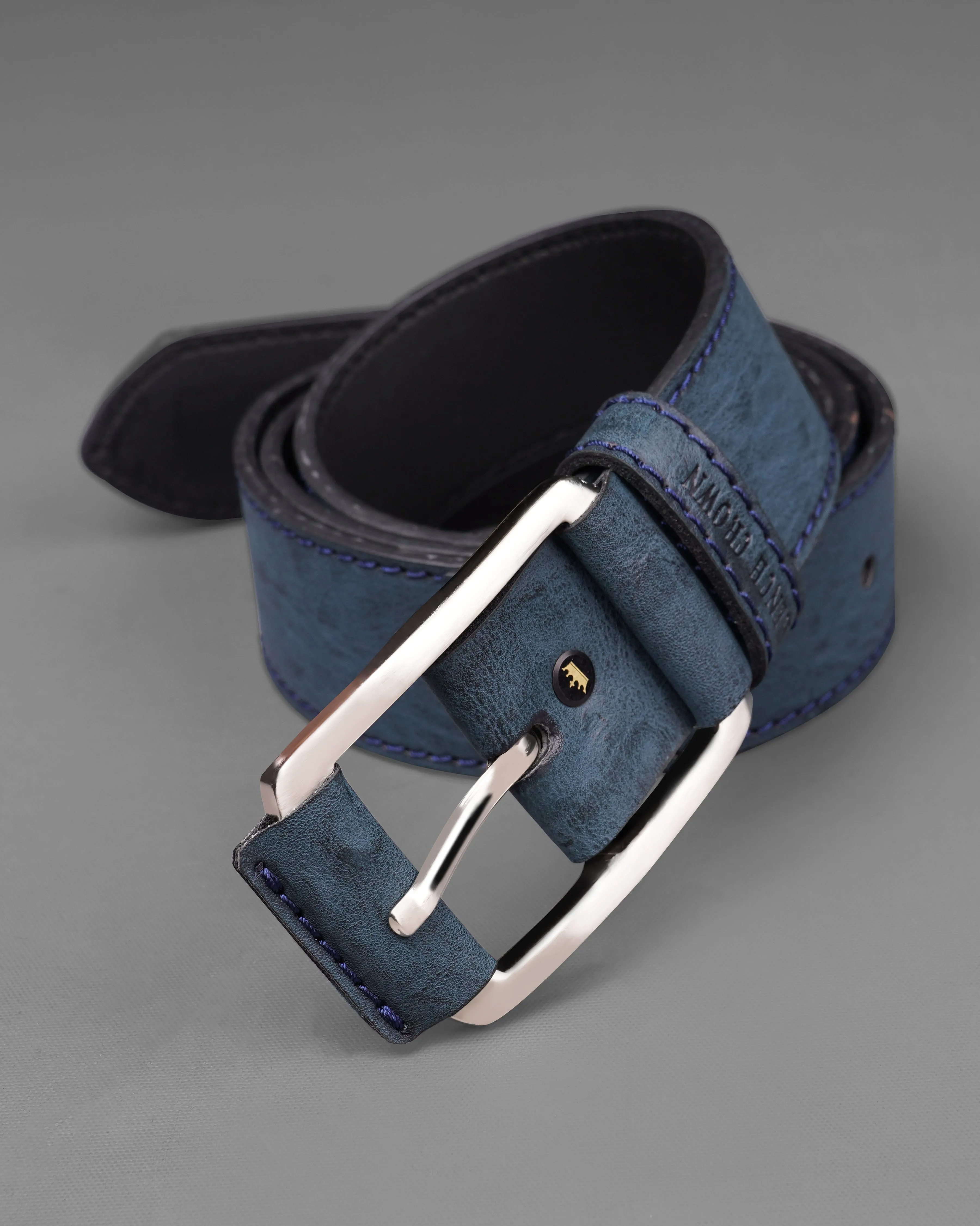 Blue with Metallic Buckle Leather Free Lightweight Handcrafted Belt