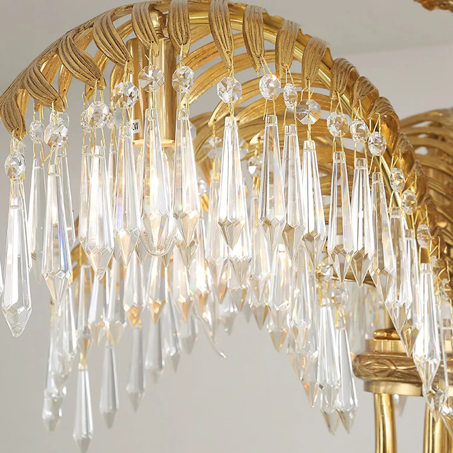 Brass Palm Leaf Crystal Chandelier