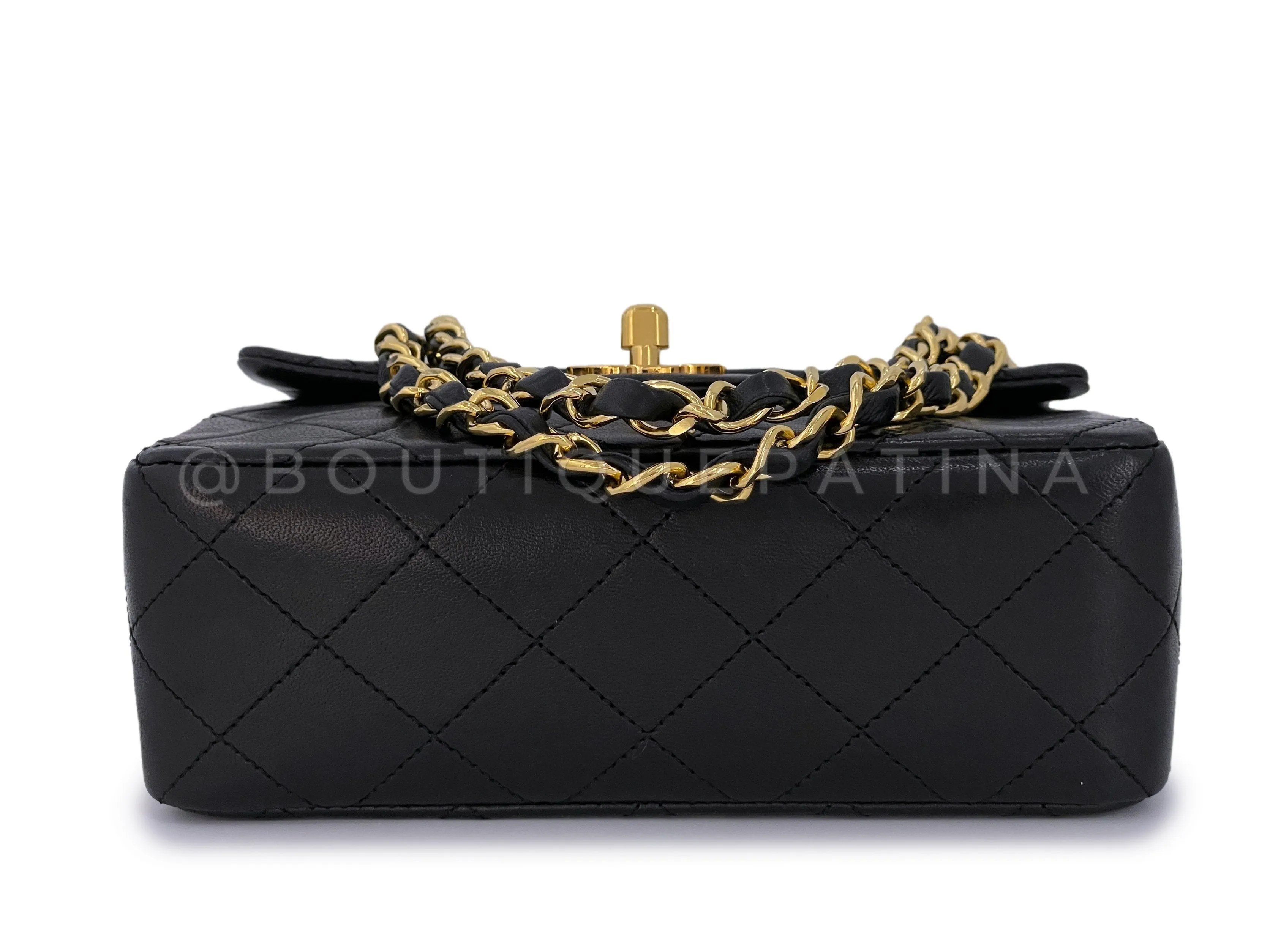 Chanel 1990 Vintage Black Square Mini Flap Bag 24k GHW Lambskin