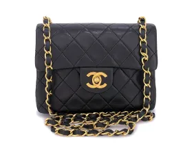 Chanel 1990 Vintage Black Square Mini Flap Bag 24k GHW Lambskin