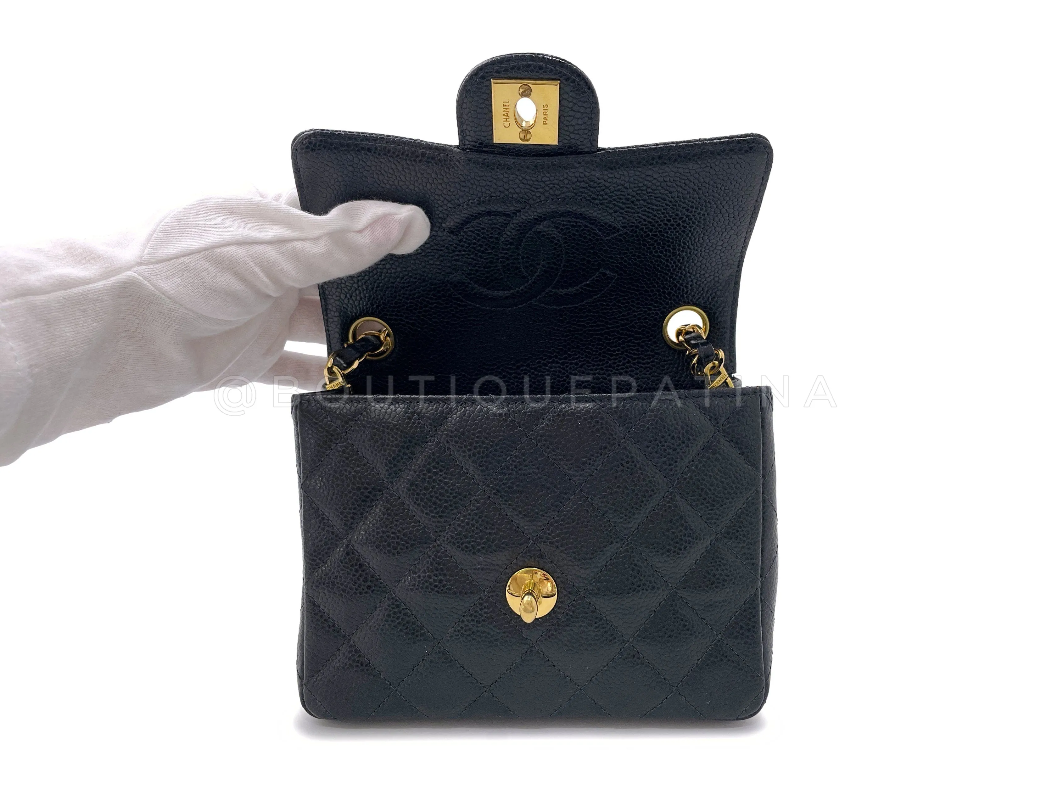 Chanel 1998 Vintage Black Caviar Square Mini Flap Bag 24k GHW