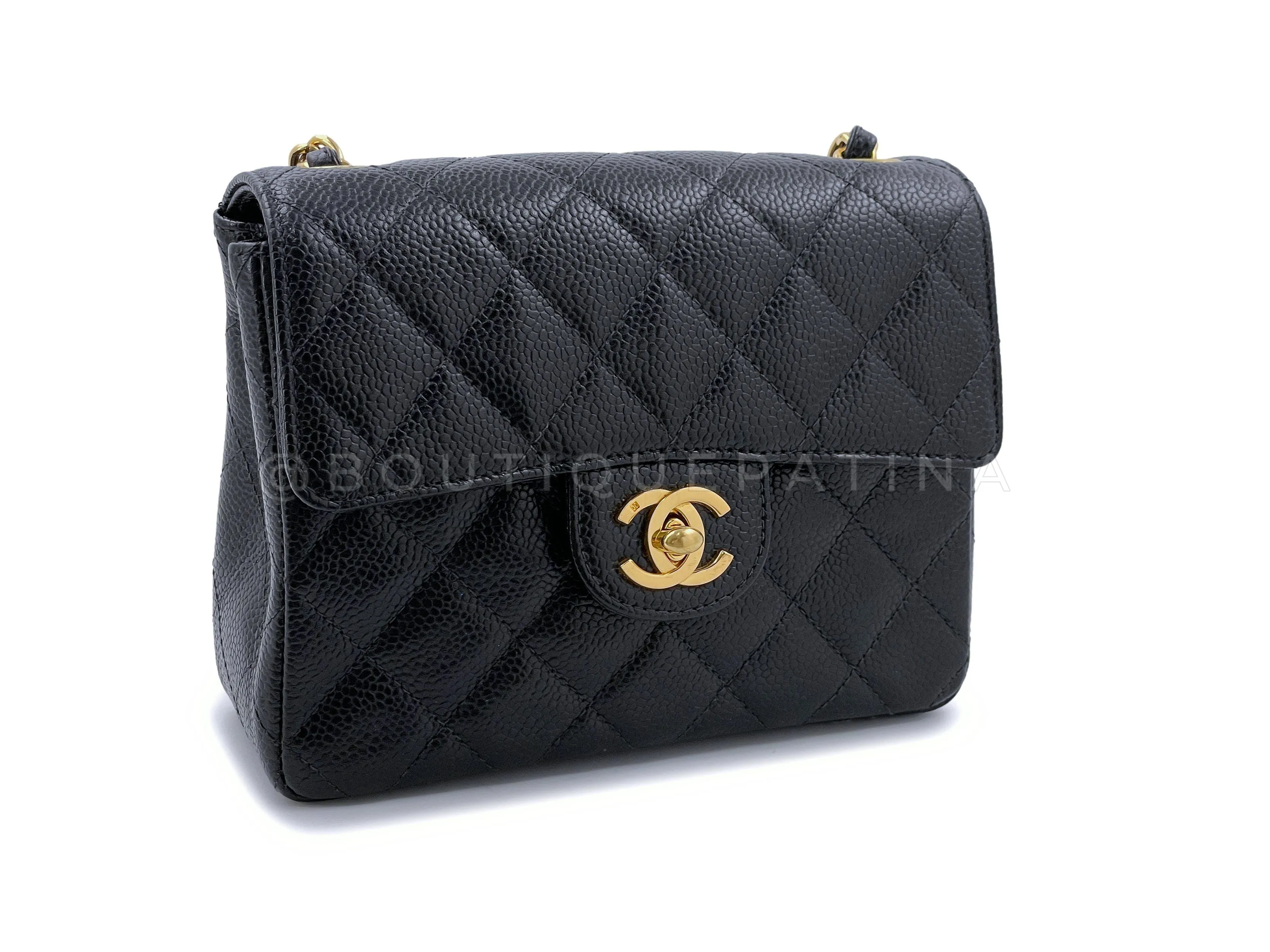 Chanel 1998 Vintage Black Caviar Square Mini Flap Bag 24k GHW