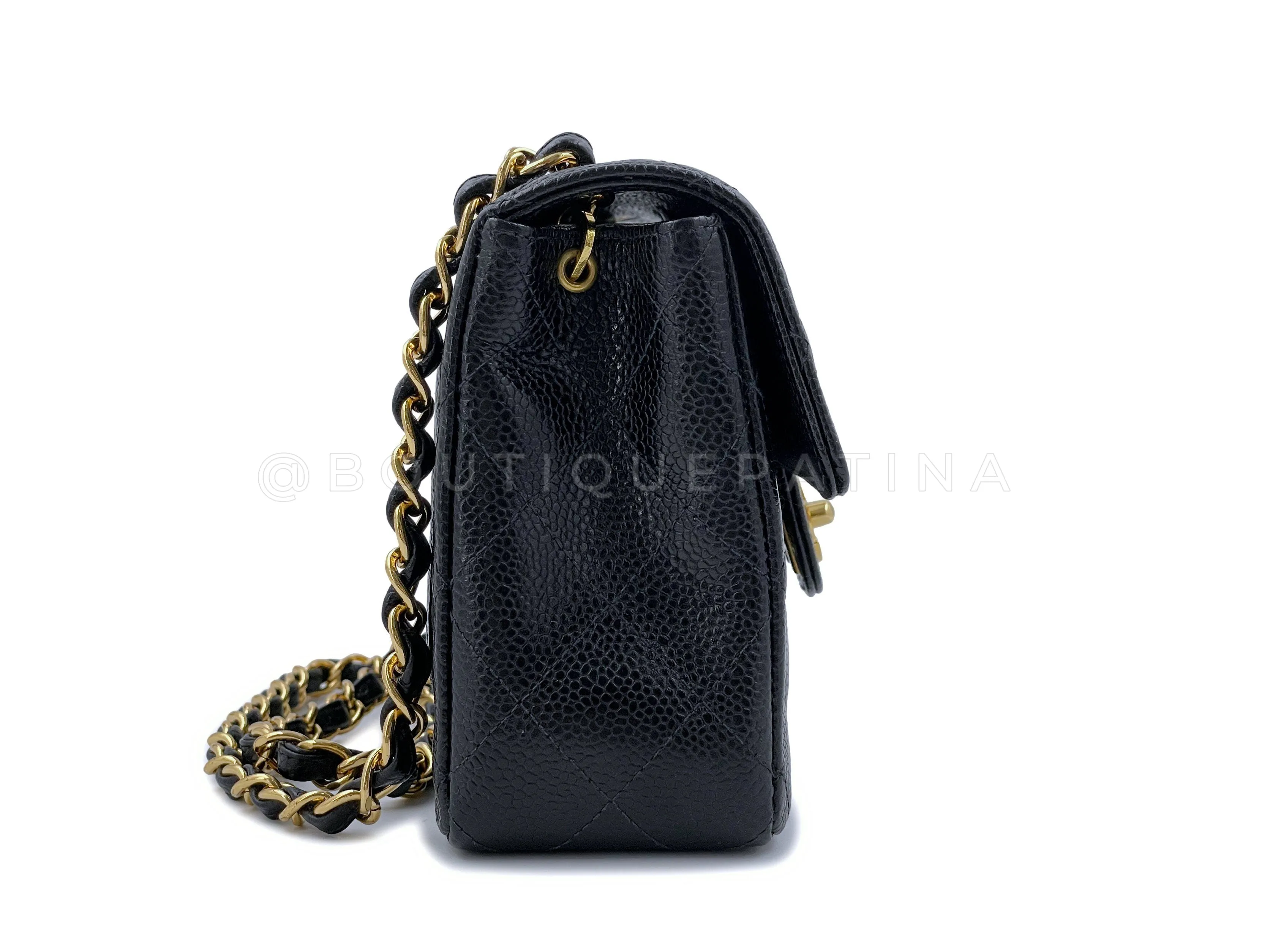 Chanel 1998 Vintage Black Caviar Square Mini Flap Bag 24k GHW