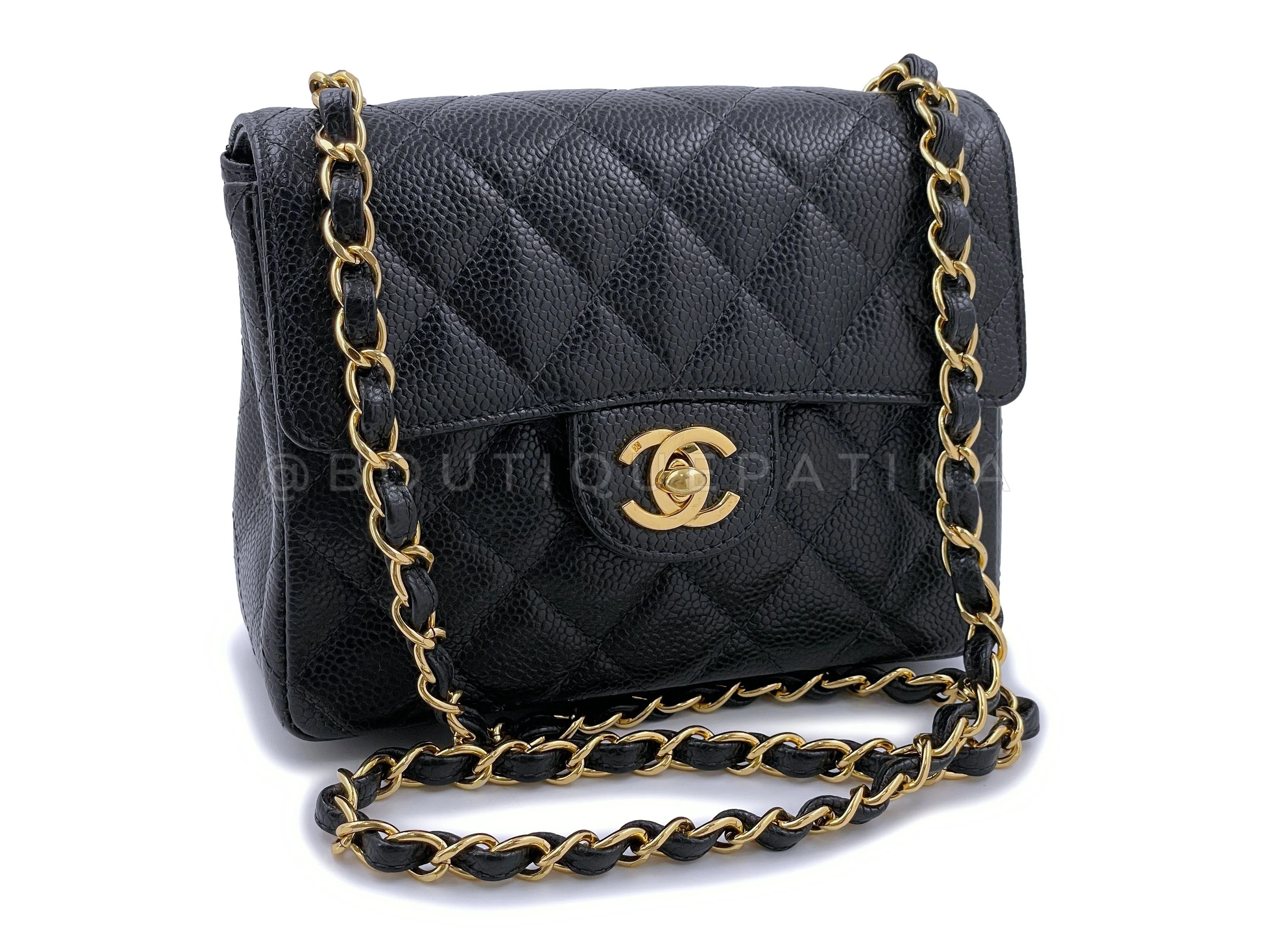 Chanel 1998 Vintage Black Caviar Square Mini Flap Bag 24k GHW