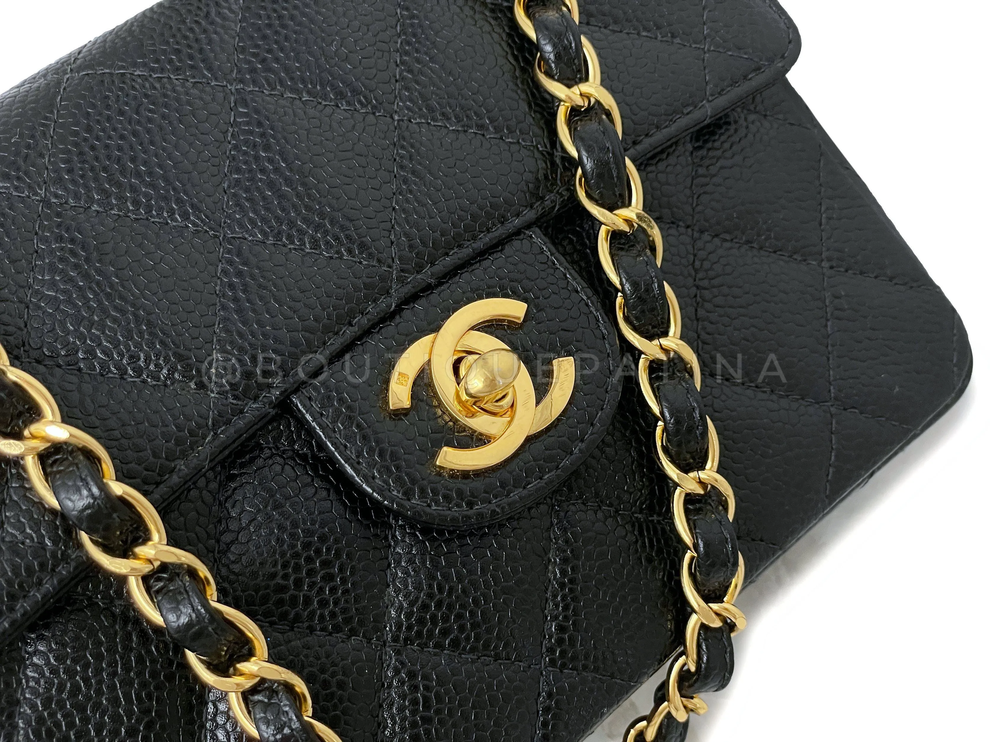 Chanel 1998 Vintage Black Caviar Square Mini Flap Bag 24k GHW