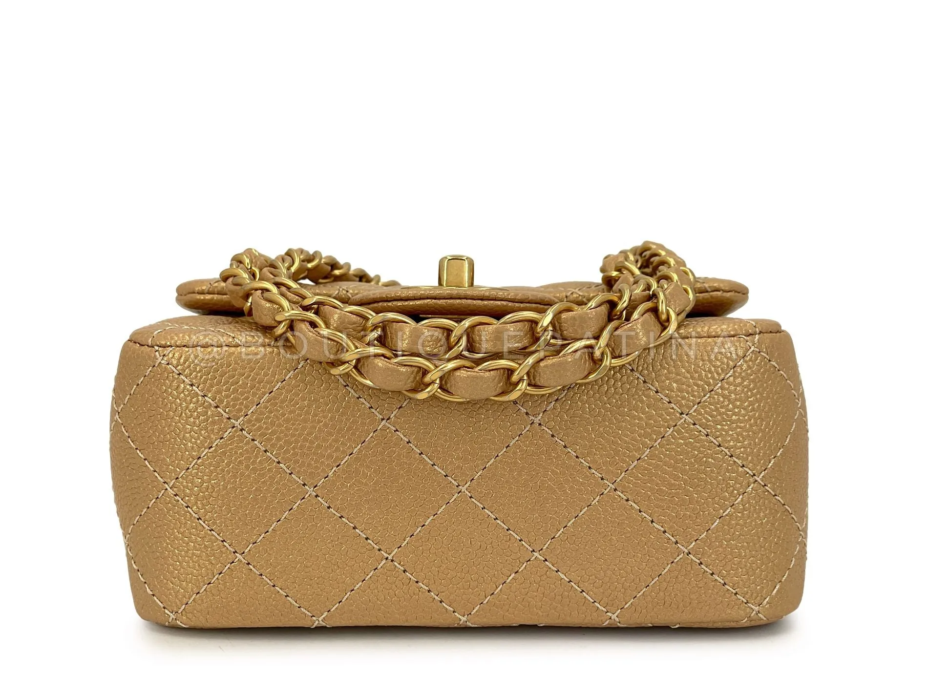 Chanel 2014 Gold Caviar Square Mini Flap Bag GHW 64P