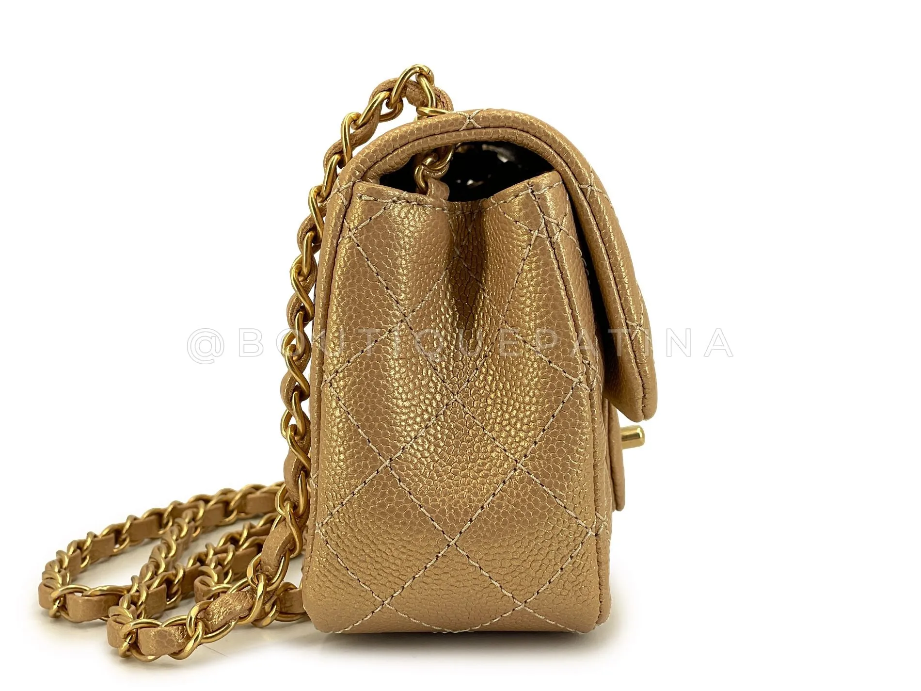 Chanel 2014 Gold Caviar Square Mini Flap Bag GHW 64P